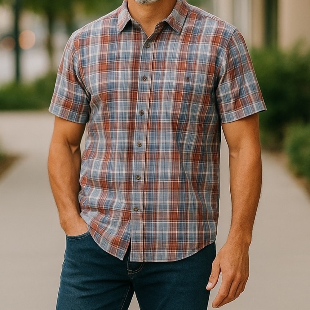 Red Head Mens Plaid Short Sleeve Button Down Size‎ XL